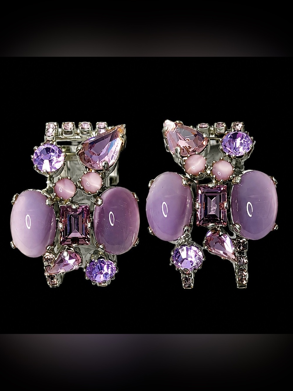 Vintage OTAZU Statement Purple Crystal Pierced Earrings, Great Condition,NWOT